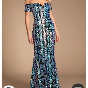 Lulu’s Give Me A Shine Sequin Off-the-shoulder Gown